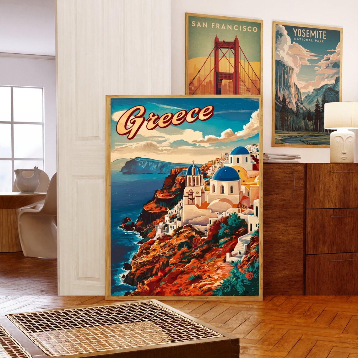 Greece Island Cove Beach Village Cliffs Vintage Travel Poster - Image 5