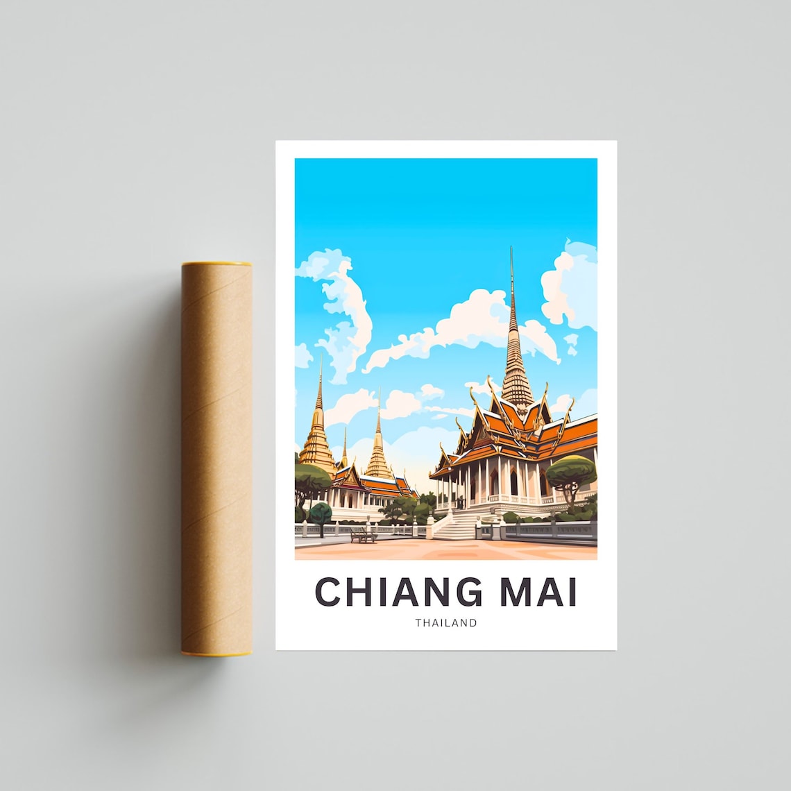 Chiang Mai Thailand Travel Poster Golden Temples Bright Sky Art - Image 4