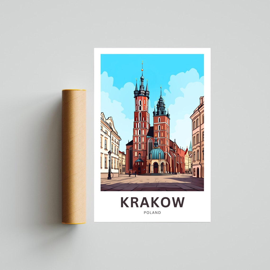 Personalized Krakow Poland Old Town Custom Vintage Travel Poster Art - Image 4