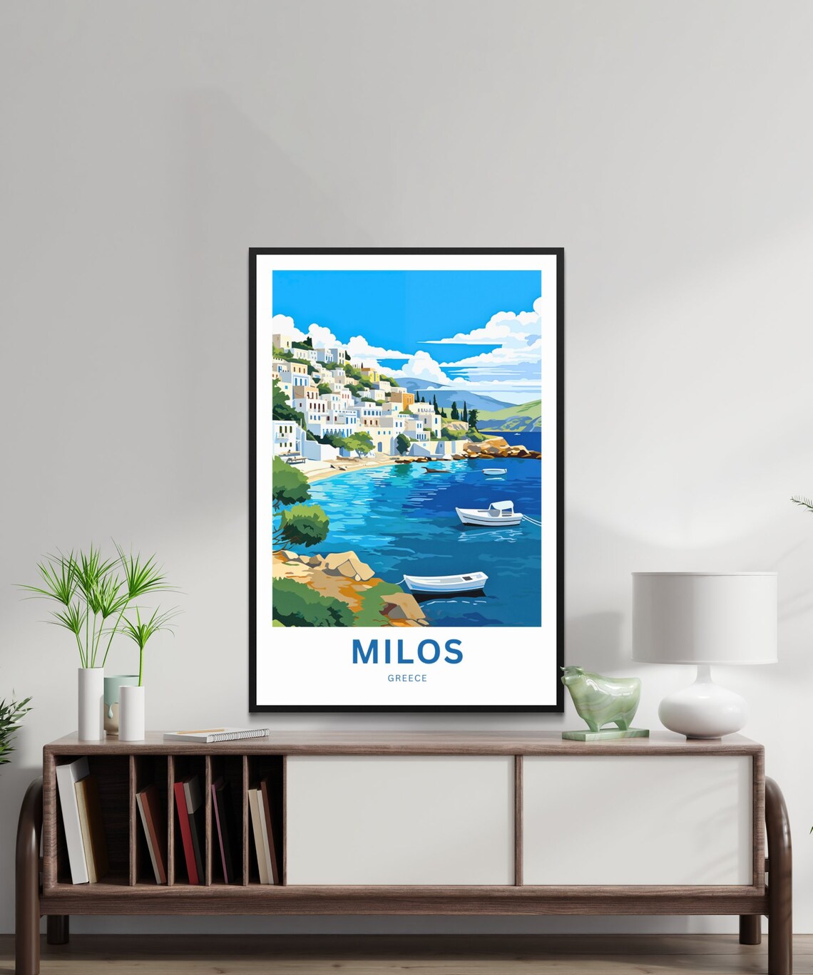 Milos Greece Personalized Hillside Village Bay Boats Travel Poster - Image 2