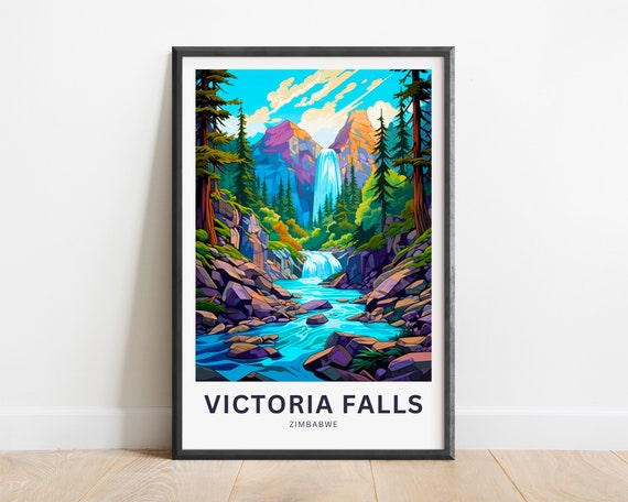 Victoria Falls Travel Print Victoria Falls Poster Zimbabwe Wall Art Framed Present Gift Zimbabwe Africa Present