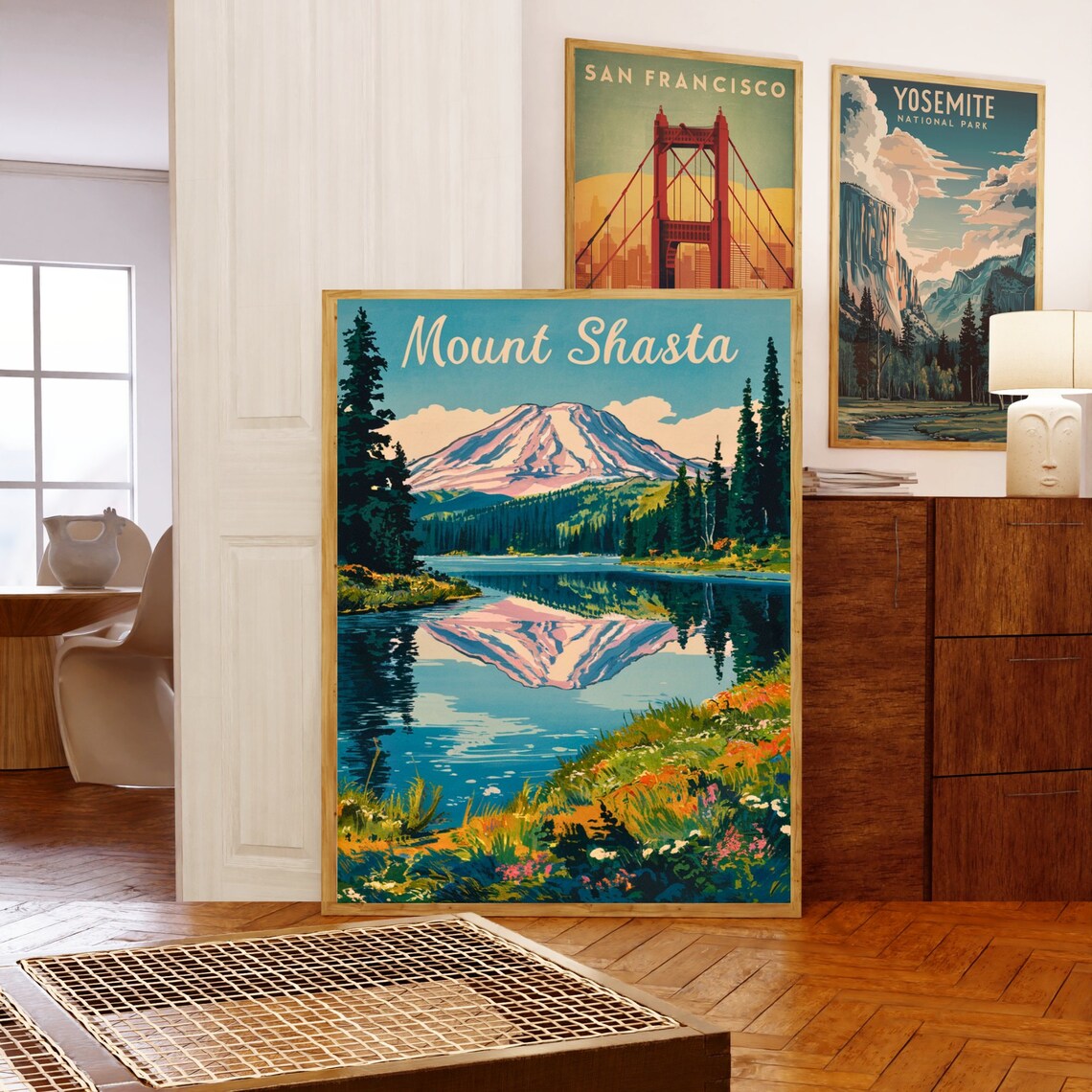 Mount Shasta California Mirror Lake Snow Peak Vintage Poster - Image 5