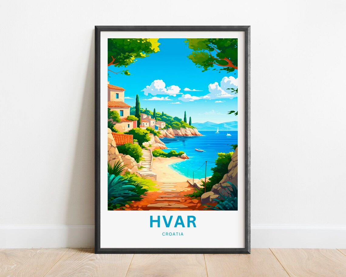 Hvar Croatia Adriatic Coast Cove And Village Travel Art Poster