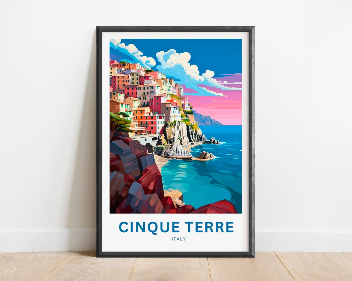 Cinque Terre Italy Colorful Cliffside Coastal Village Travel Poster