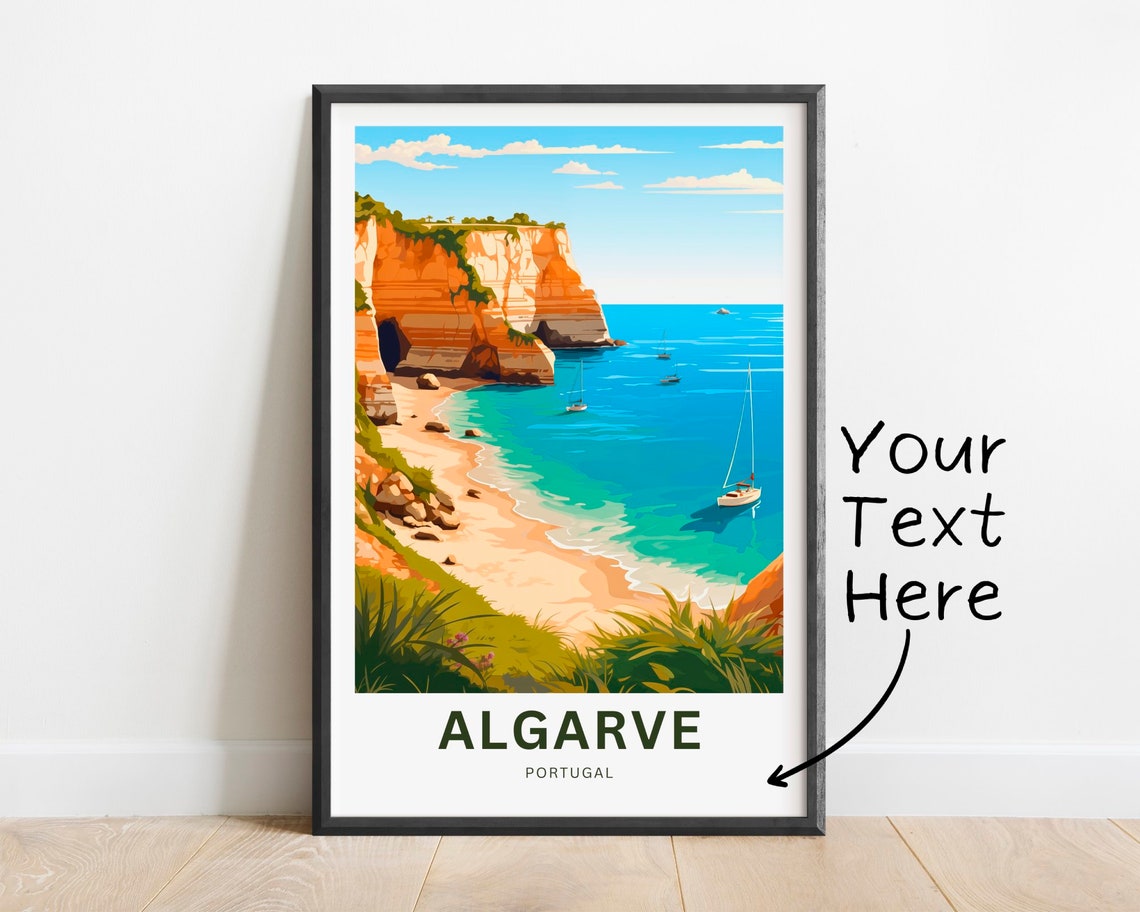 Algarve Portugal Golden Cliffs Sailboat Sunny Personalized Poster