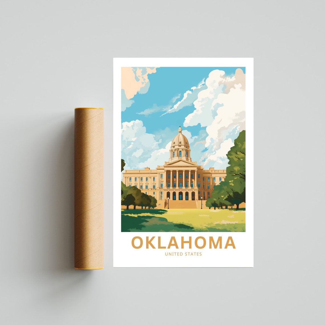 Oklahoma Domed Capitol Building Grand Architecture Travel Poster - Image 4