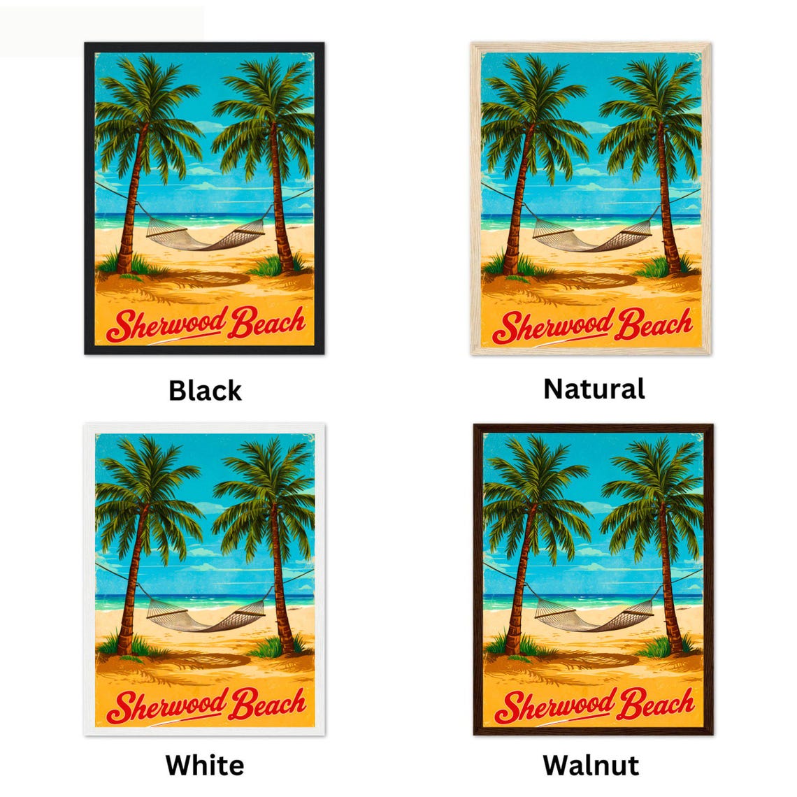 Sherwood Beach Vintage Style Palm Hammock Beach Scene Poster - Image 4
