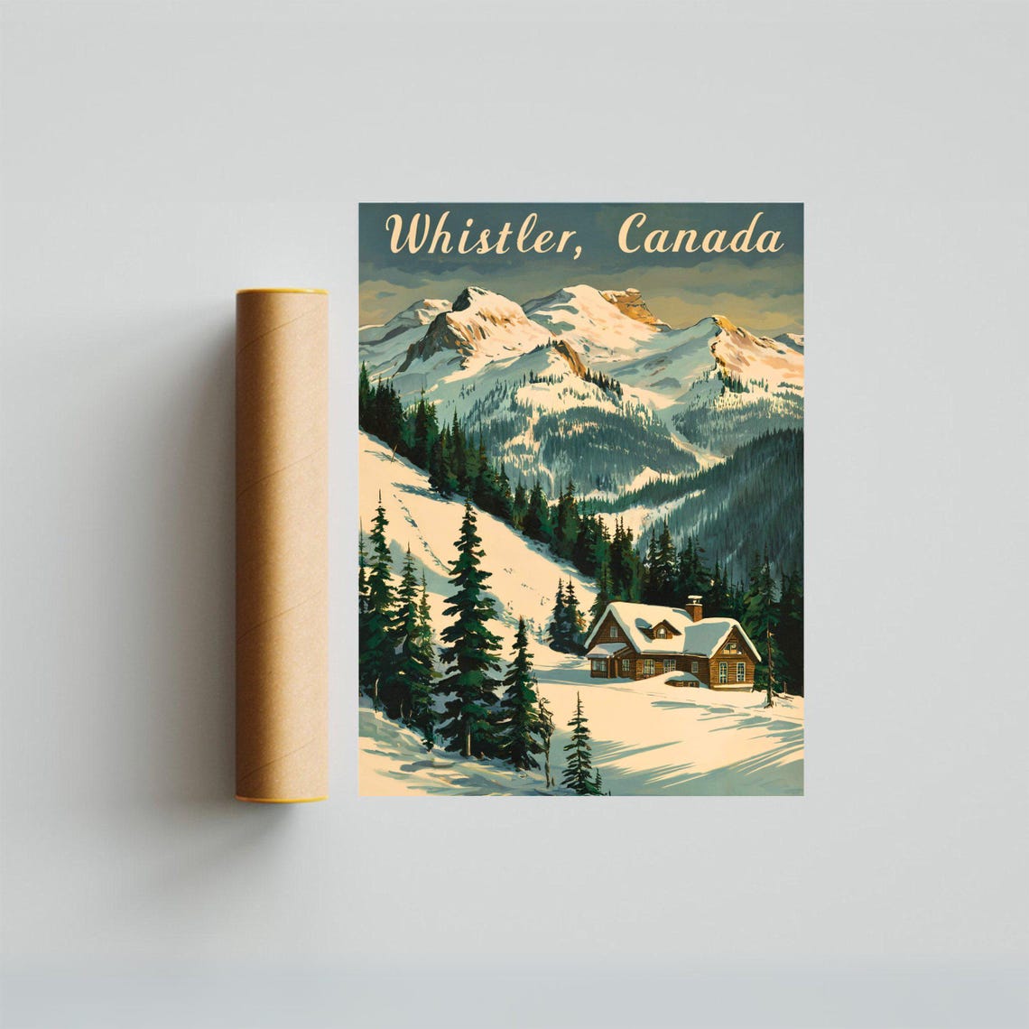 Whistler Canada Vintage Snowy Mountains and Log Cabin Retro Poster - Image 4