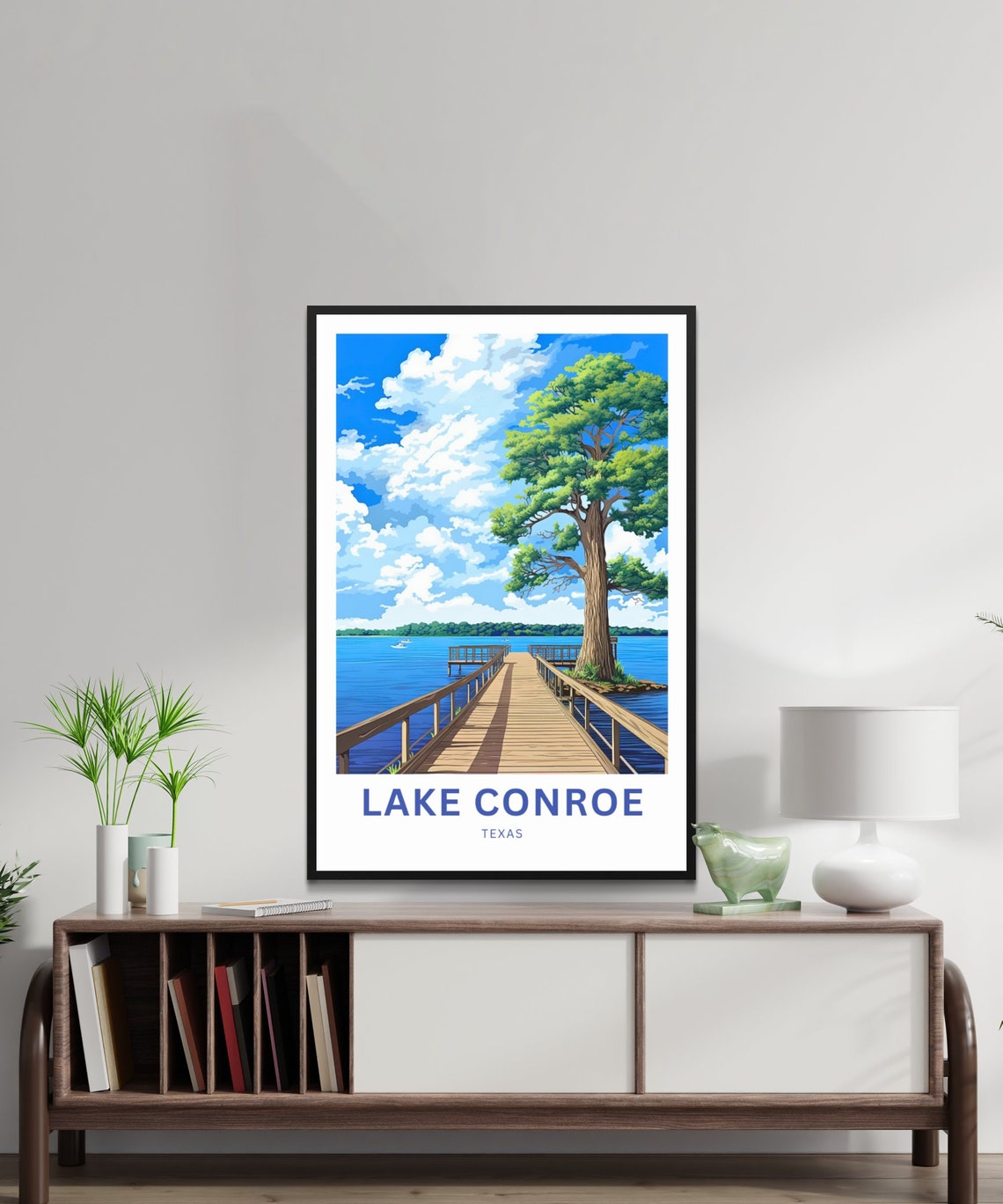 Lake Conroe Texas Personalized Long Wooden Pier Lake View Poster - Image 2