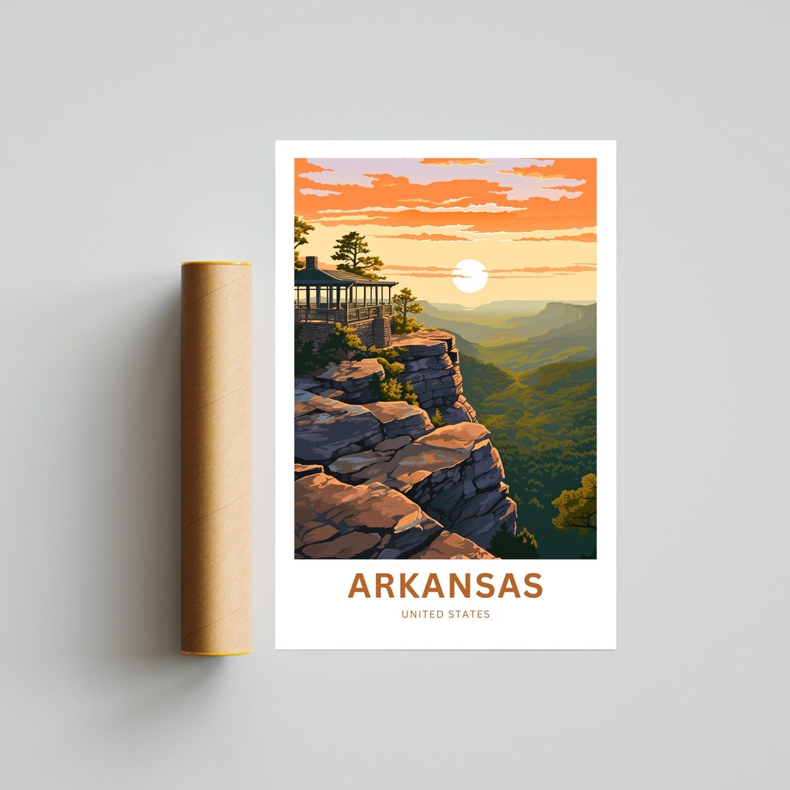 Arkansas Bluff Overlook Gazebo Sunset Valley View Travel Poster - Image 4