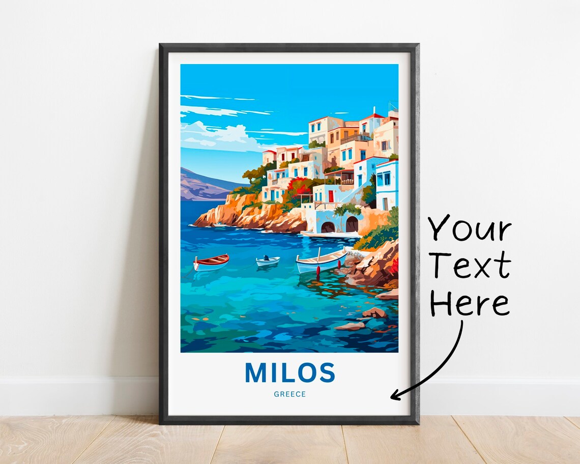 Milos Greece Personalized Fishing Village Cove Travel Poster