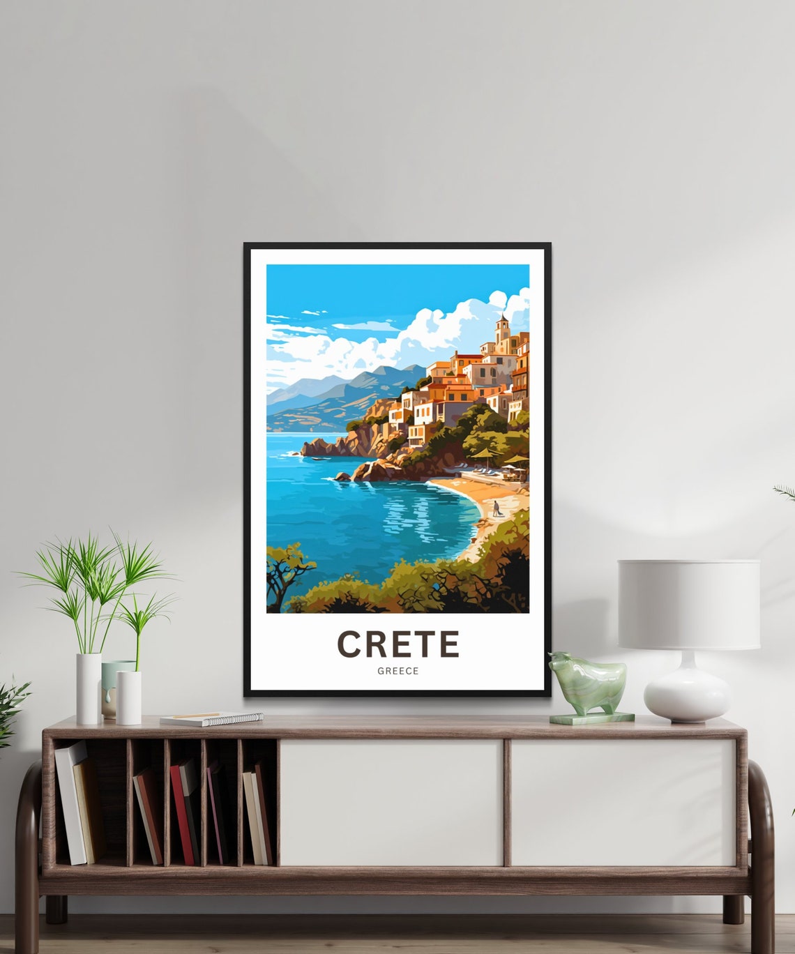 Crete Greece Cliffside Village Turquoise Beach Cove Travel Poster - Image 2