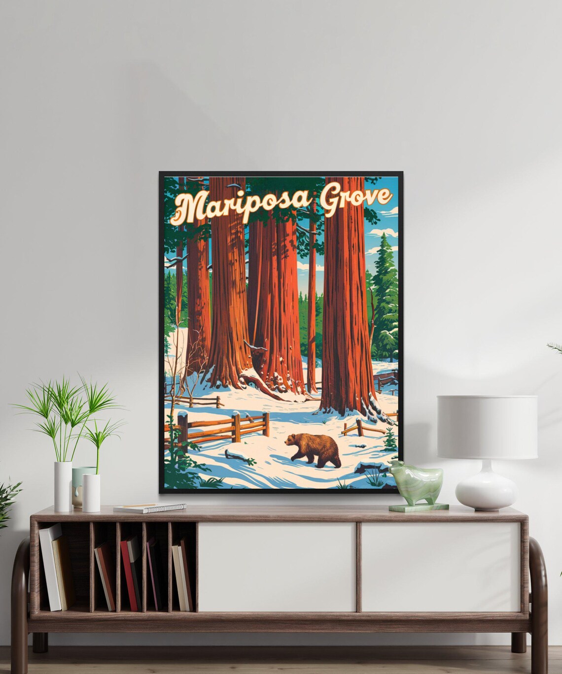 Mariposa Grove Winter Snow Sequoias Bear Vintage Travel Poster - Image 3