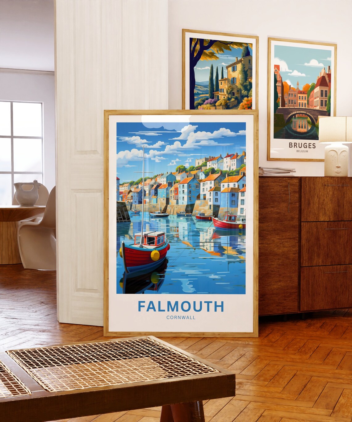 Falmouth Harbor Red Fishing Boats Cornwall Waterfront Art Poster - Image 5
