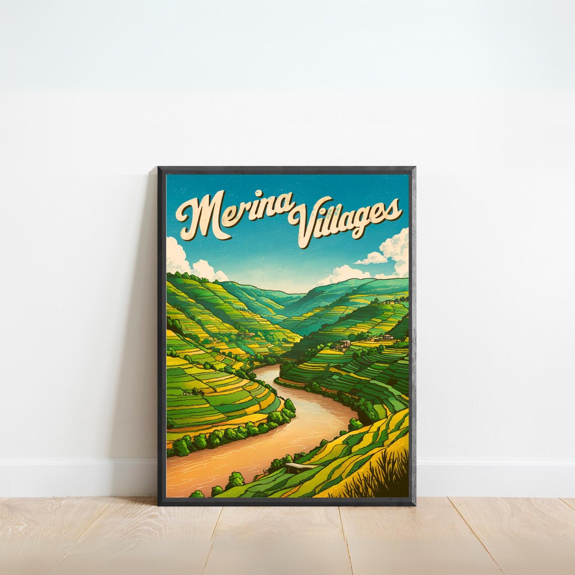 Merina Villages Madagascar Terraced Hills Vintage Travel Poster
