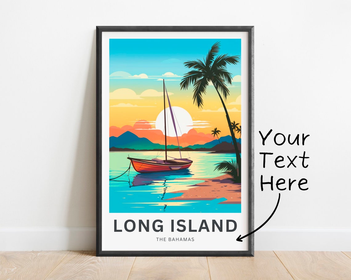 Personalized Long Island Travel Print Long Island Poster Bahamas Wall Art Framed Present Gift Bahamas Present
