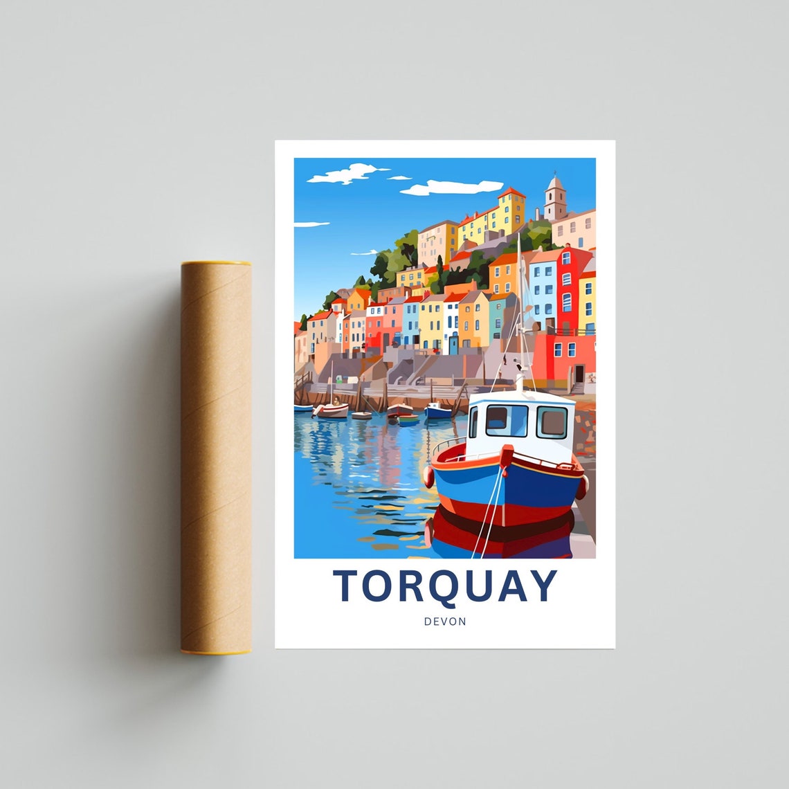 Torquay Devon England Colorful Harbor Fishing Boat Travel Poster - Image 4