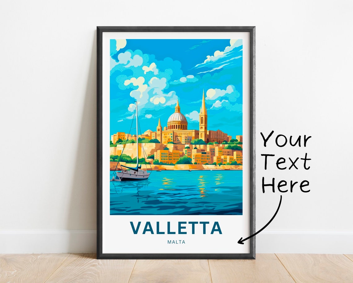 Personalized Valletta Malta Skyline Sailboat Harbor Scene Poster