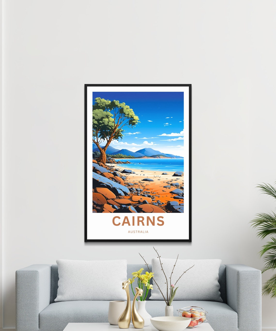 Personalized Cairns Australia Rocky Beach Gum Tree Travel Poster - Image 3