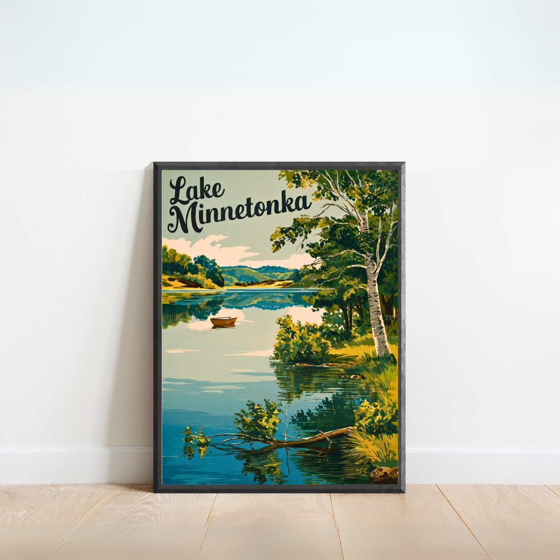 Lake Minnetonka Canoe Calm Lake Summer Vintage Travel Poster