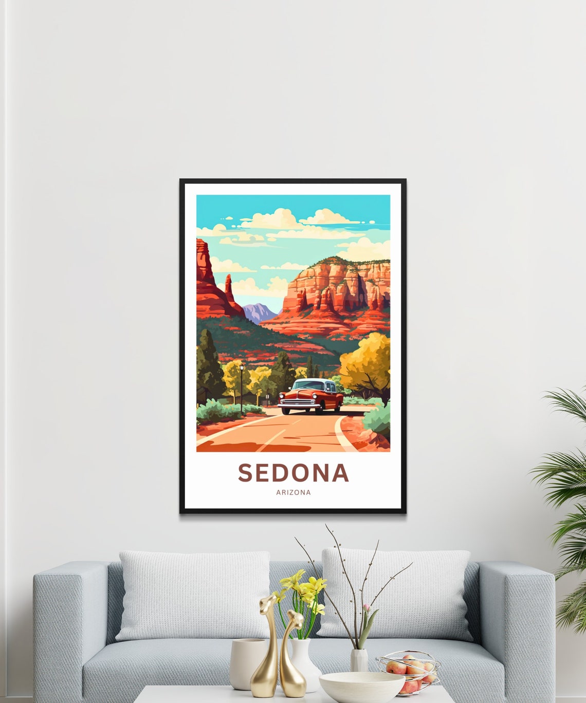 Sedona Arizona Personalized Red Rocks Vintage Car Travel Poster - Image 3