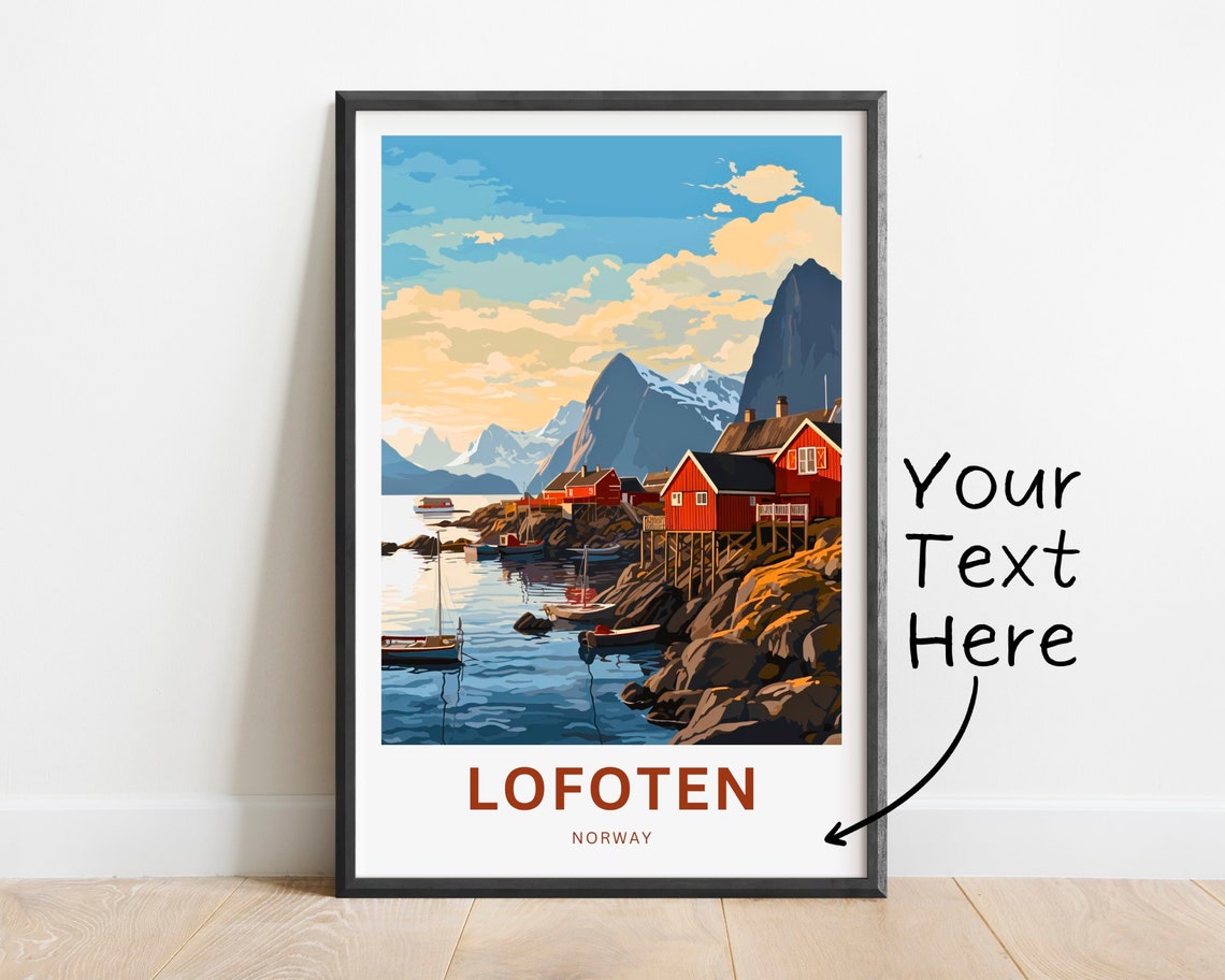 Lofoten Norway Red Cabins Harbor Boats Sunset Personalized Poster