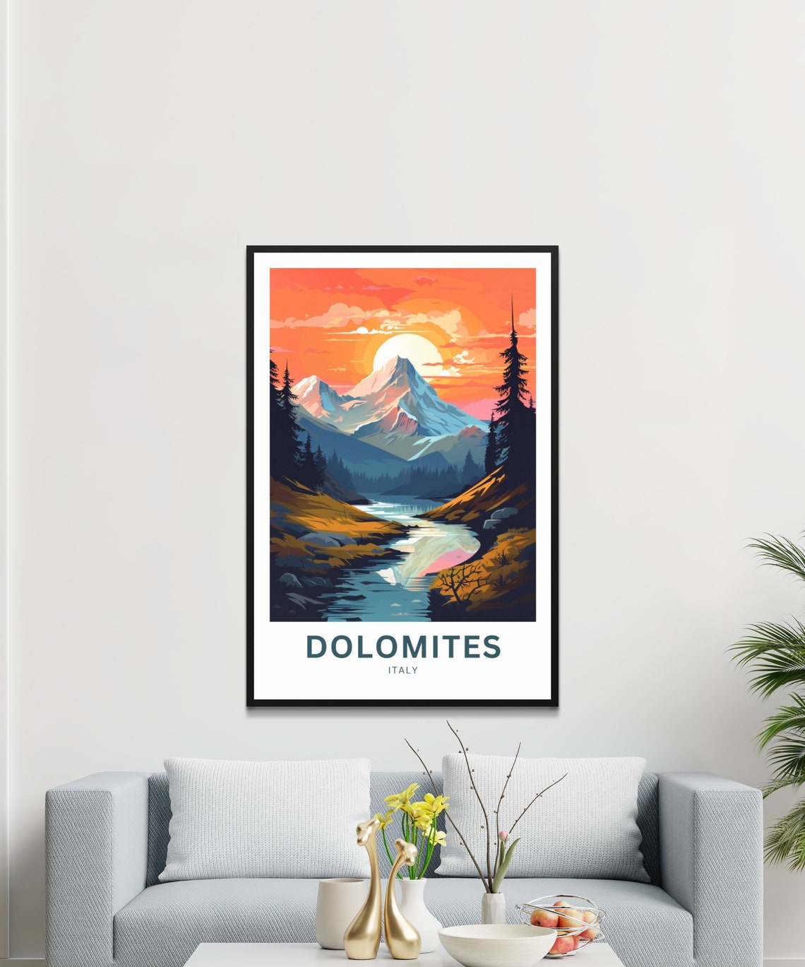 Dolomites Italy Sunset Alpine Lake Snowy Mountain Peak Poster - Image 3