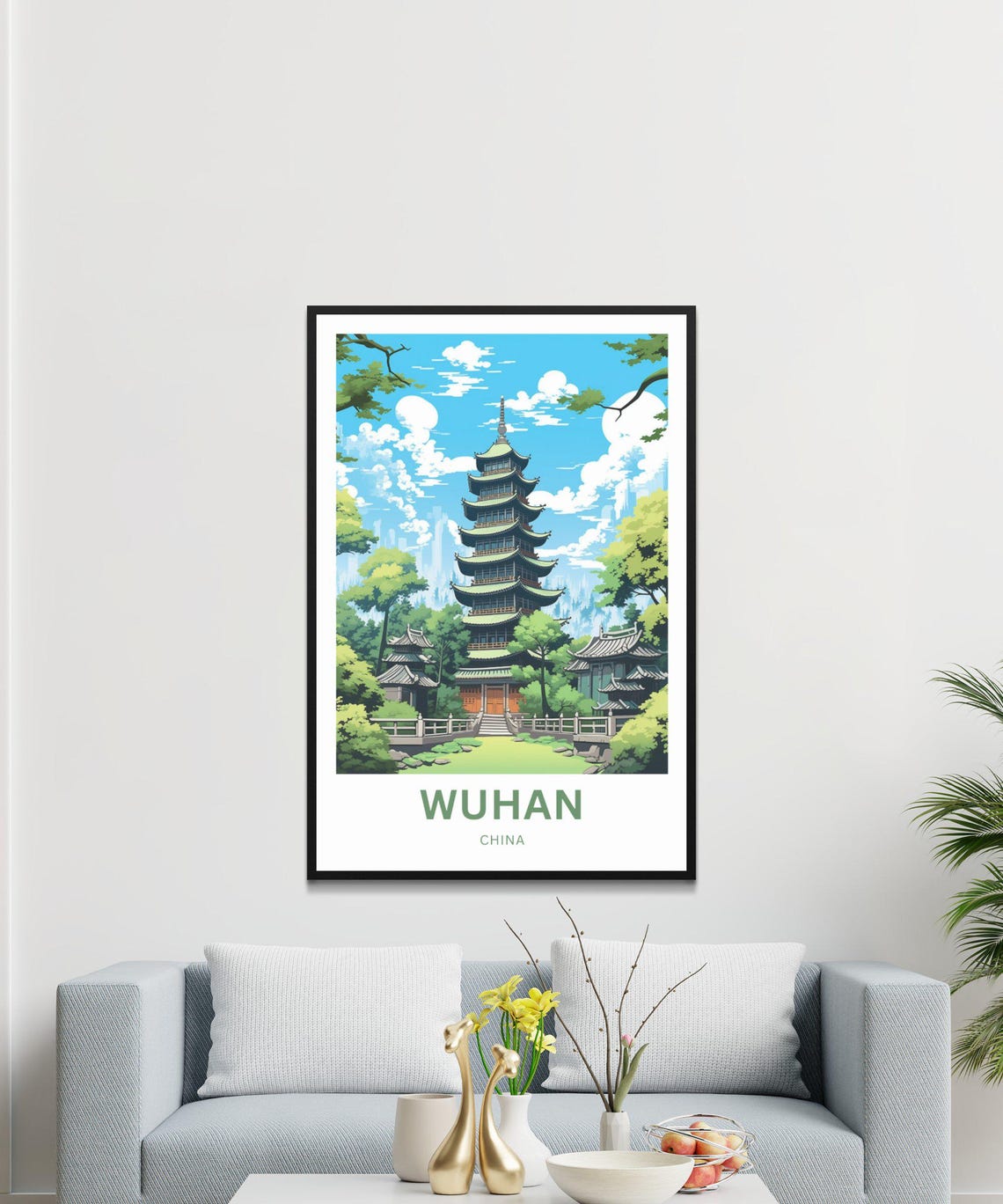 Wuhan China Customizable Green Pagoda Temple Landmark Poster - Image 4
