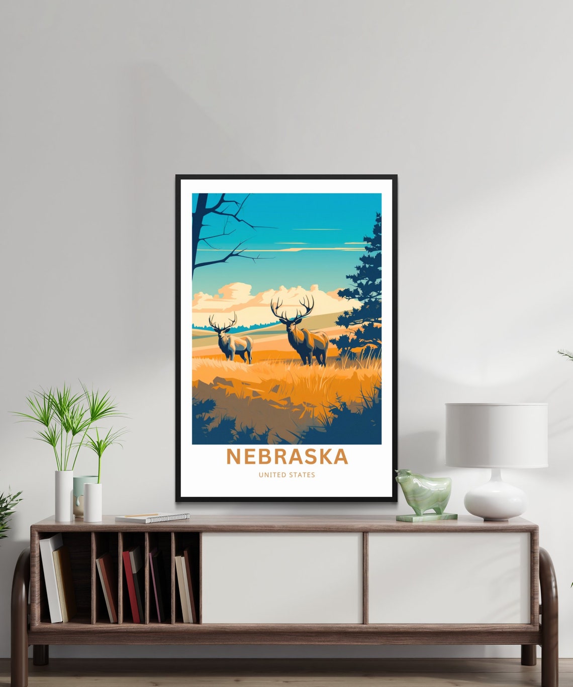 Personalized Nebraska Prairie Deer Sunset Grassland Travel Poster - Image 2