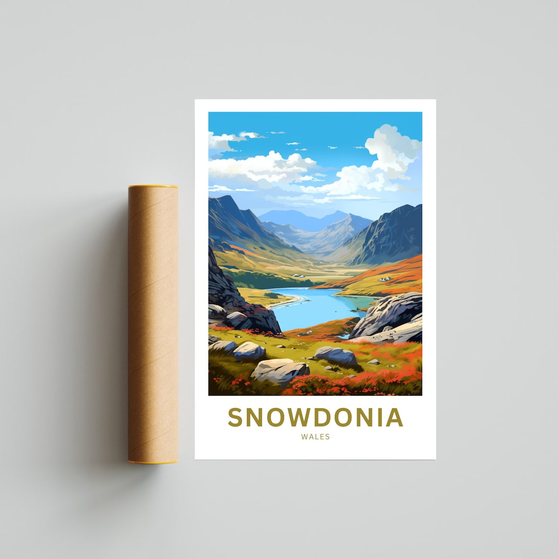 Snowdonia Wales Valley Lake Heather Boulders Autumn Hills Poster - Image 4