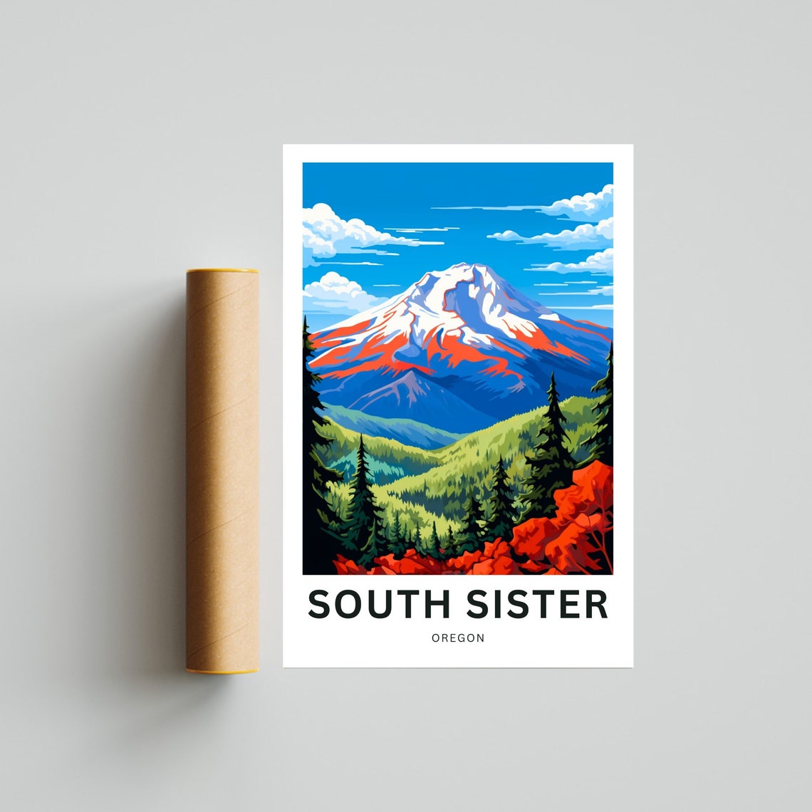 South Sister Oregon Snowcapped Cascade Peak Meadow Travel Poster - Image 4