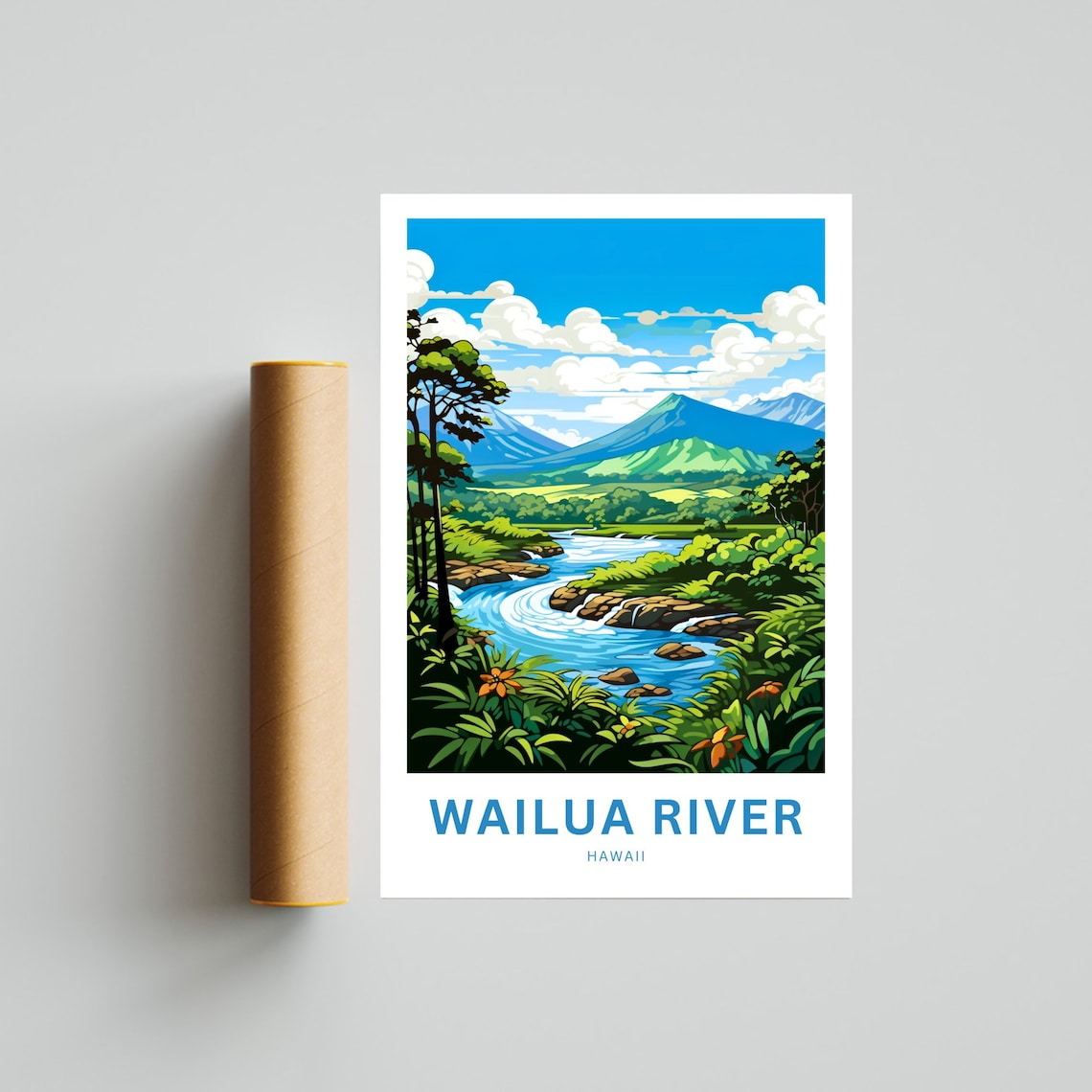 Wailua River Hawaii Cascading Waterfalls Tropical Blooms Poster - Image 4
