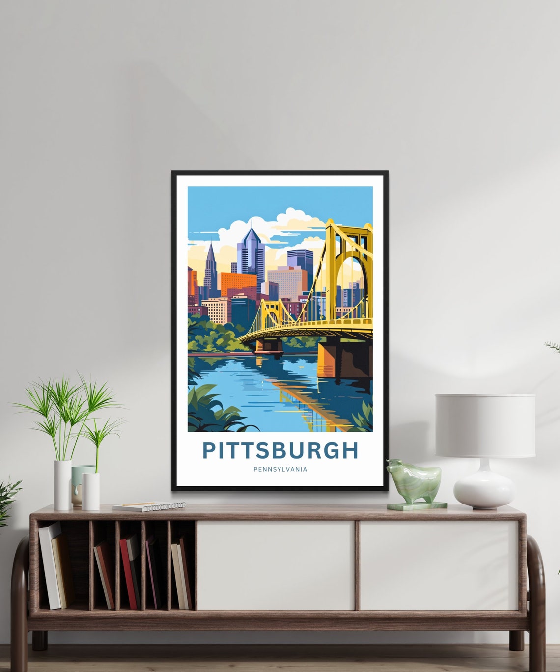 Personalized Pittsburgh Pennsylvania Yellow Bridge Skyline Poster - Image 2