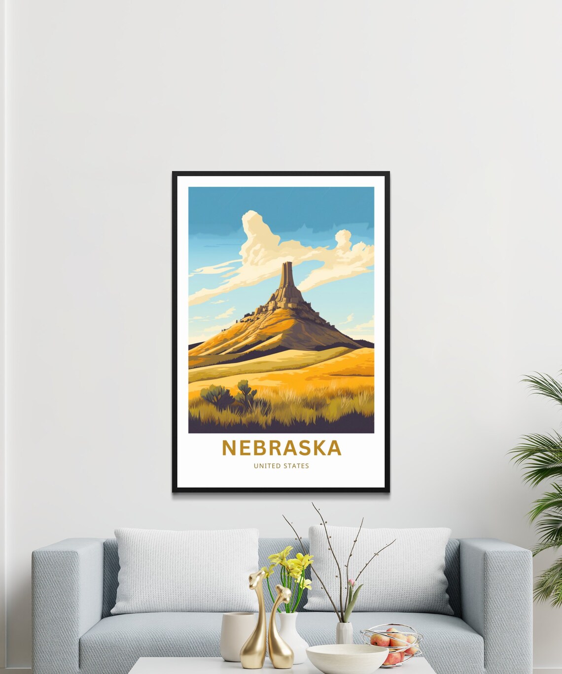 Nebraska United States Chimney Rock Print Golden Prairie Sunset Art - Image 3
