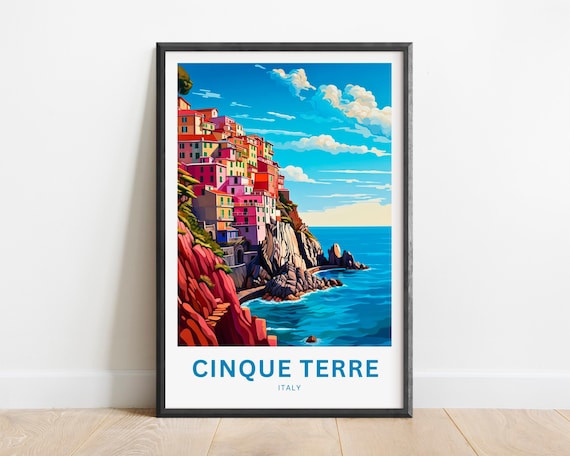 Cinque Terre Italy Colorful Cliffside Village Bold Travel Poster