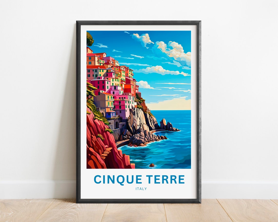 Cinque Terre Italy Colorful Cliffside Village Bold Travel Poster