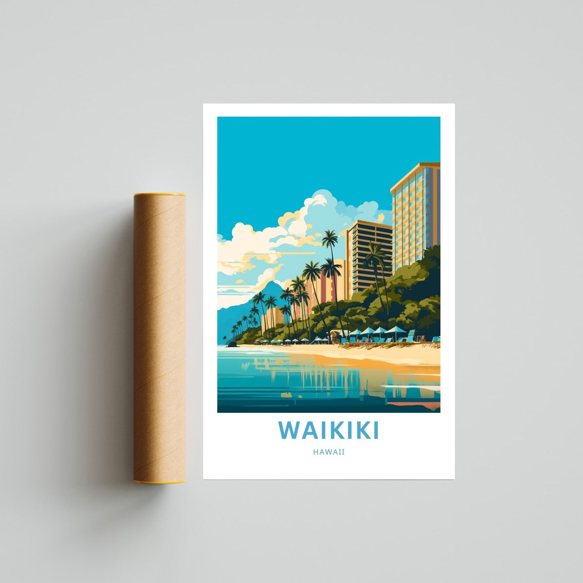 Waikiki Hawaii Personalized Beach Palm Trees Hotel View Travel Poster - Image 4