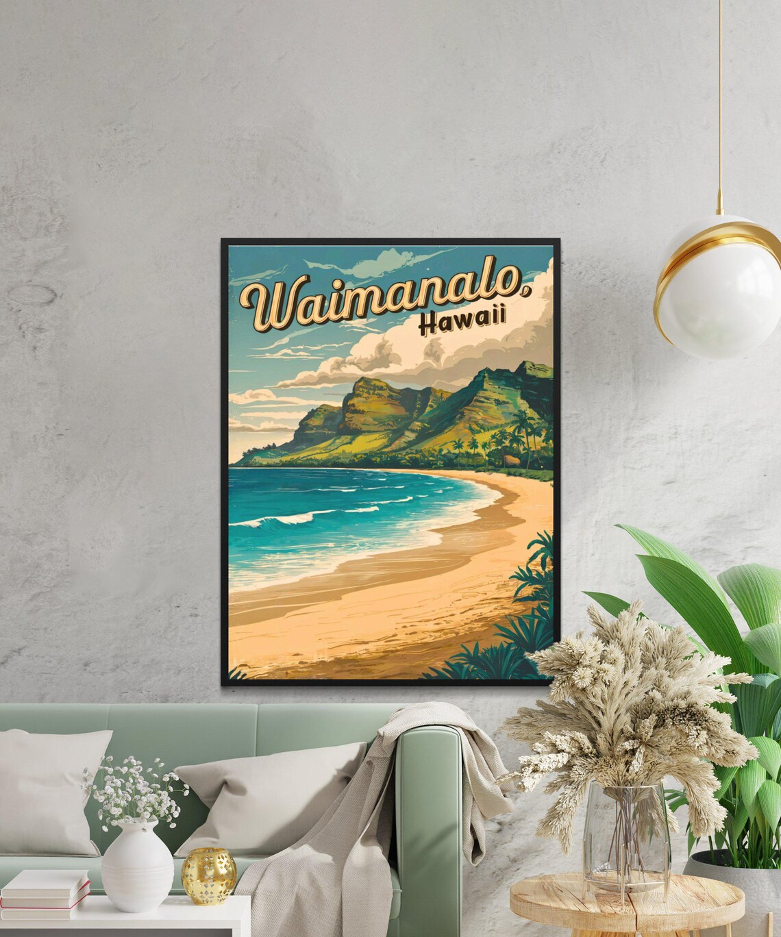 Waimanalo Vintage Travel Poster, Hawaii Travel Art - Image 2