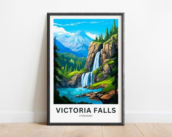 Victoria Falls Travel Print Victoria Falls Poster Zimbabwe Wall Art Framed Present Gift Zimbabwe Africa Present