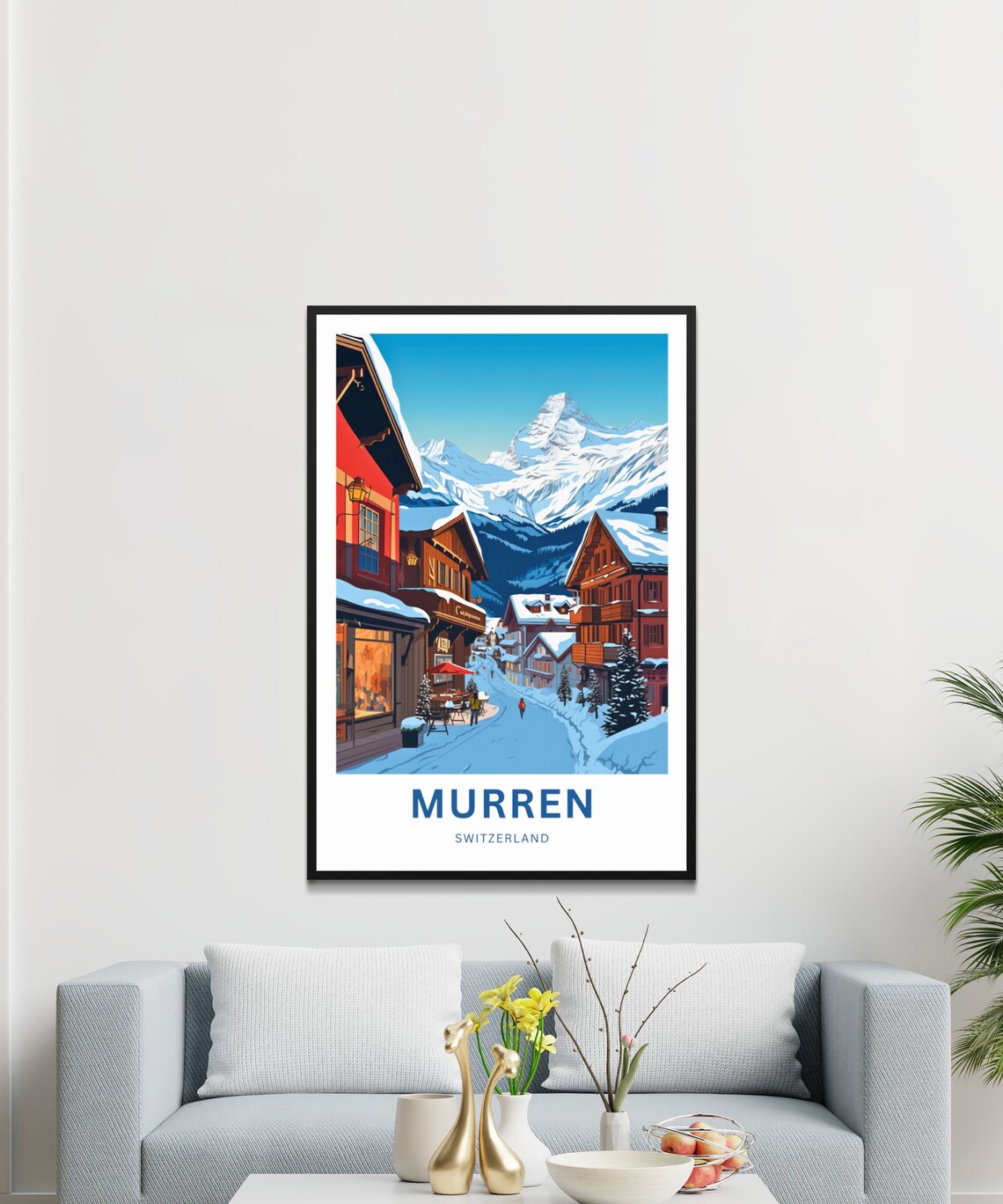 Murren Switzerland Snowy Alpine Village Street Winter Travel Poster - Image 3