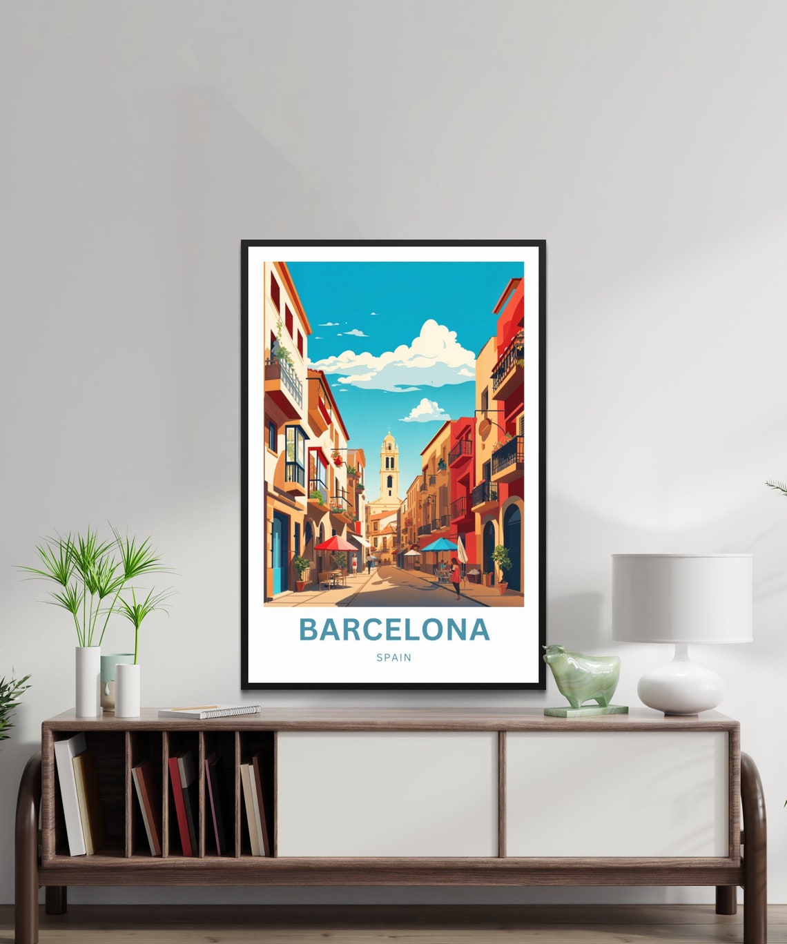 Personalized Barcelona Spain Sunlit Bell Tower Street Poster - Image 4