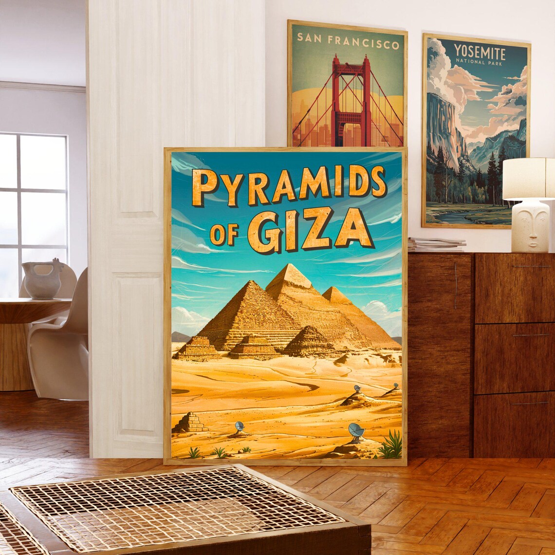 Pyramids of Giza Egypt Retro Desert Sunset Illustration Poster - Image 5