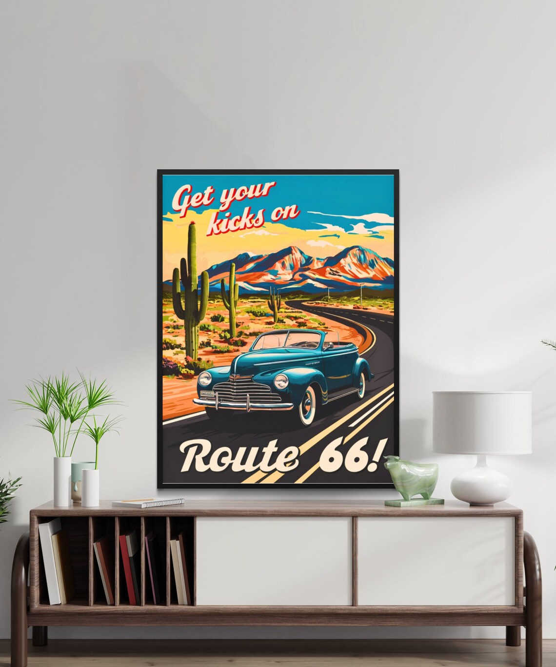 Get Your Kicks on Route 66 Retro Road Trip Desert Scenic Poster - Image 2
