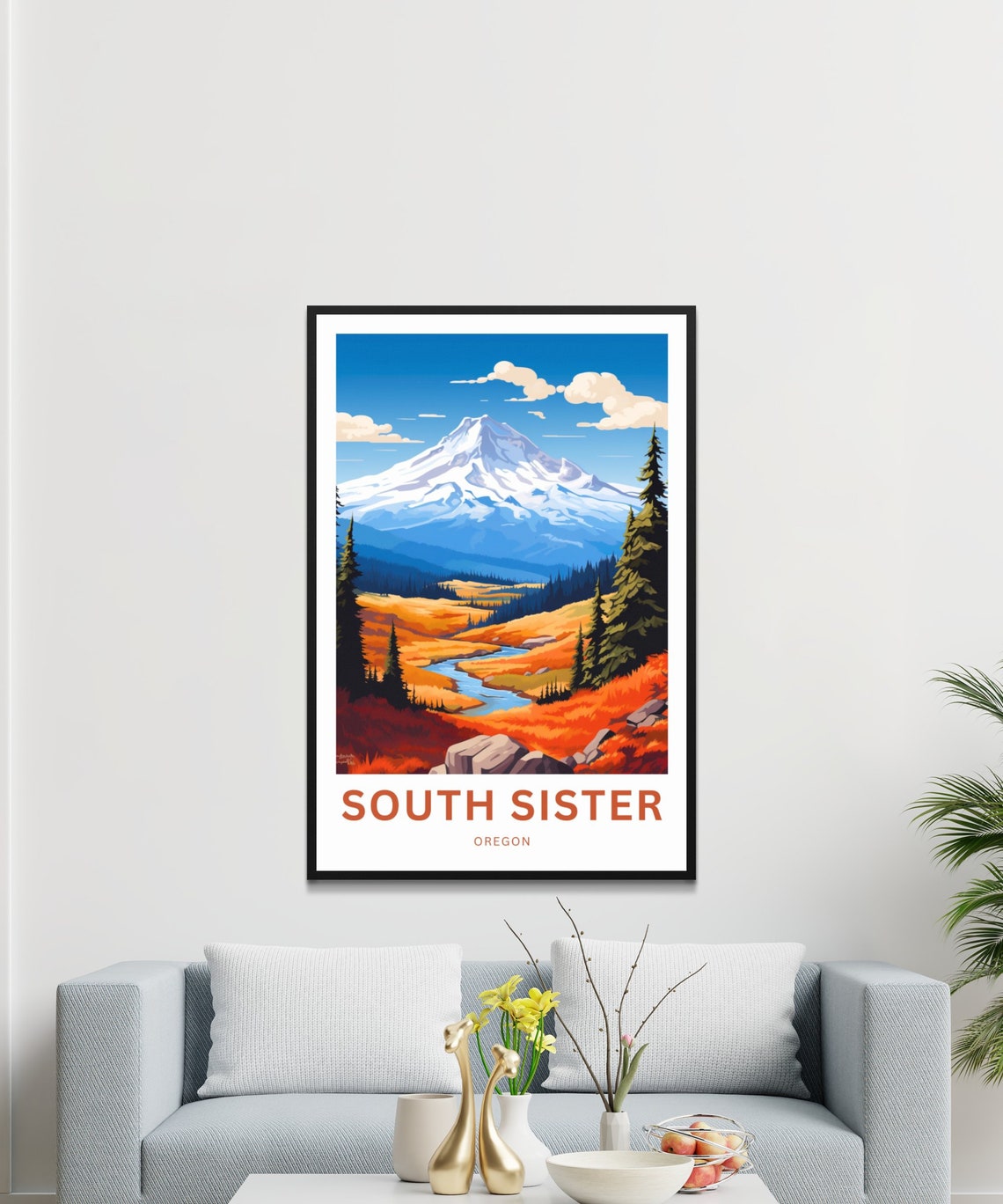 Personalized South Sister Oregon Autumn Meadow View Travel Poster - Image 3
