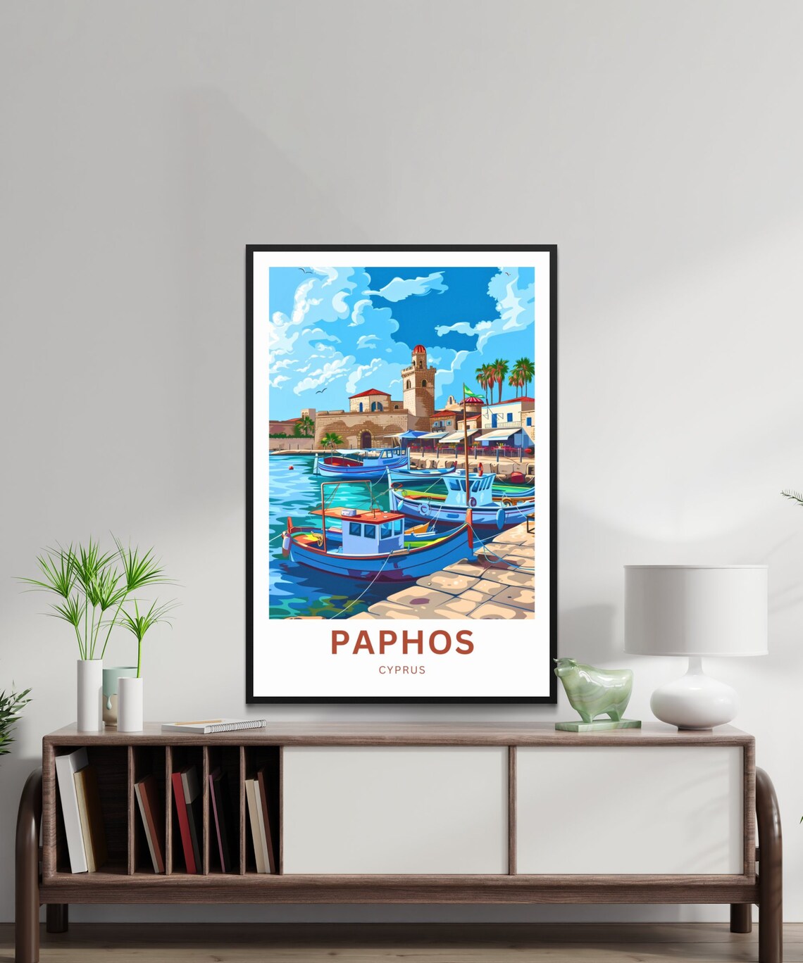 Paphos Cyprus Sunny Old Harbor Fishing Boats Travel Art Poster - Image 3