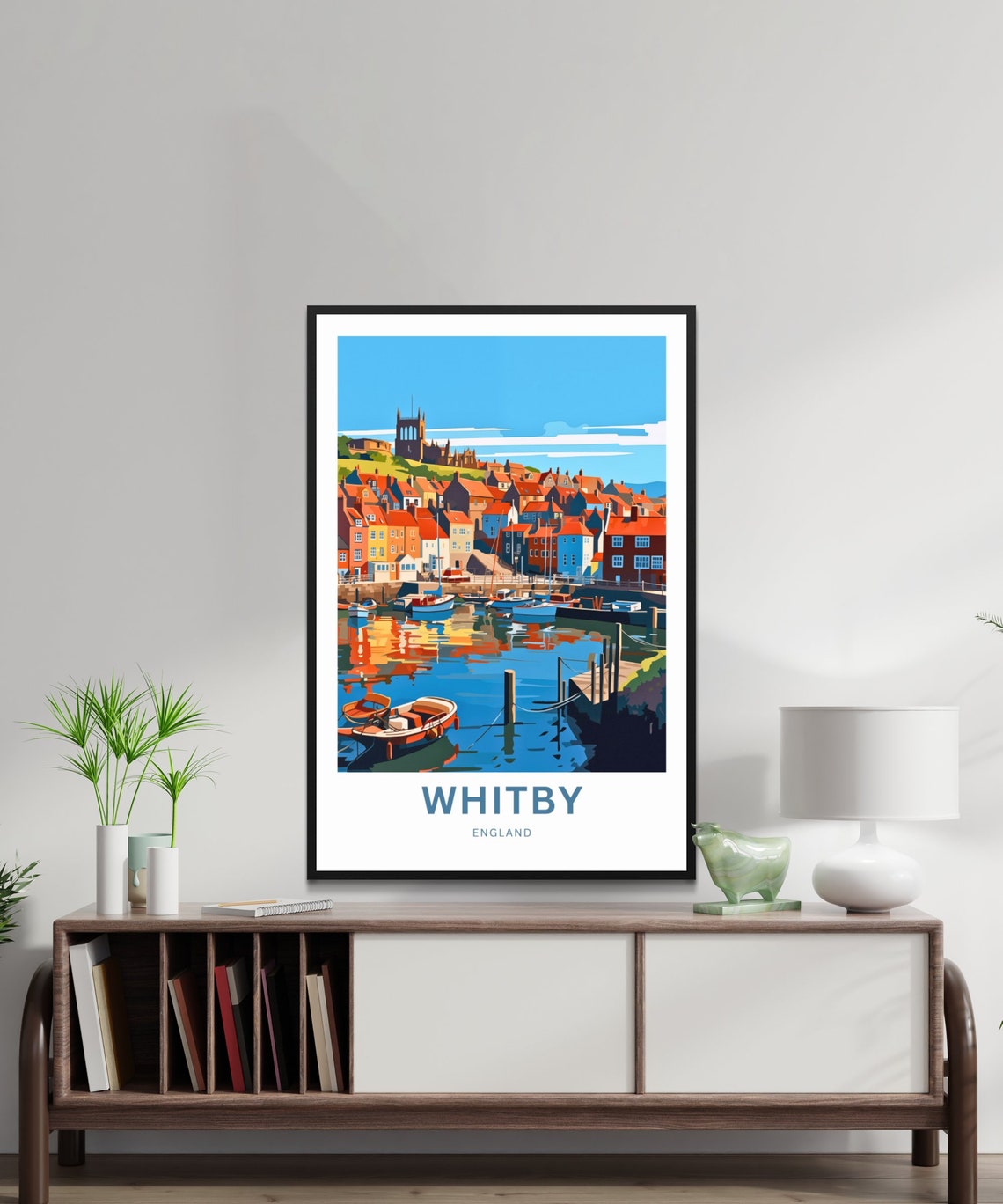 Personalized Whitby Harbor Abbey England Seaside Town Travel Poster - Image 3
