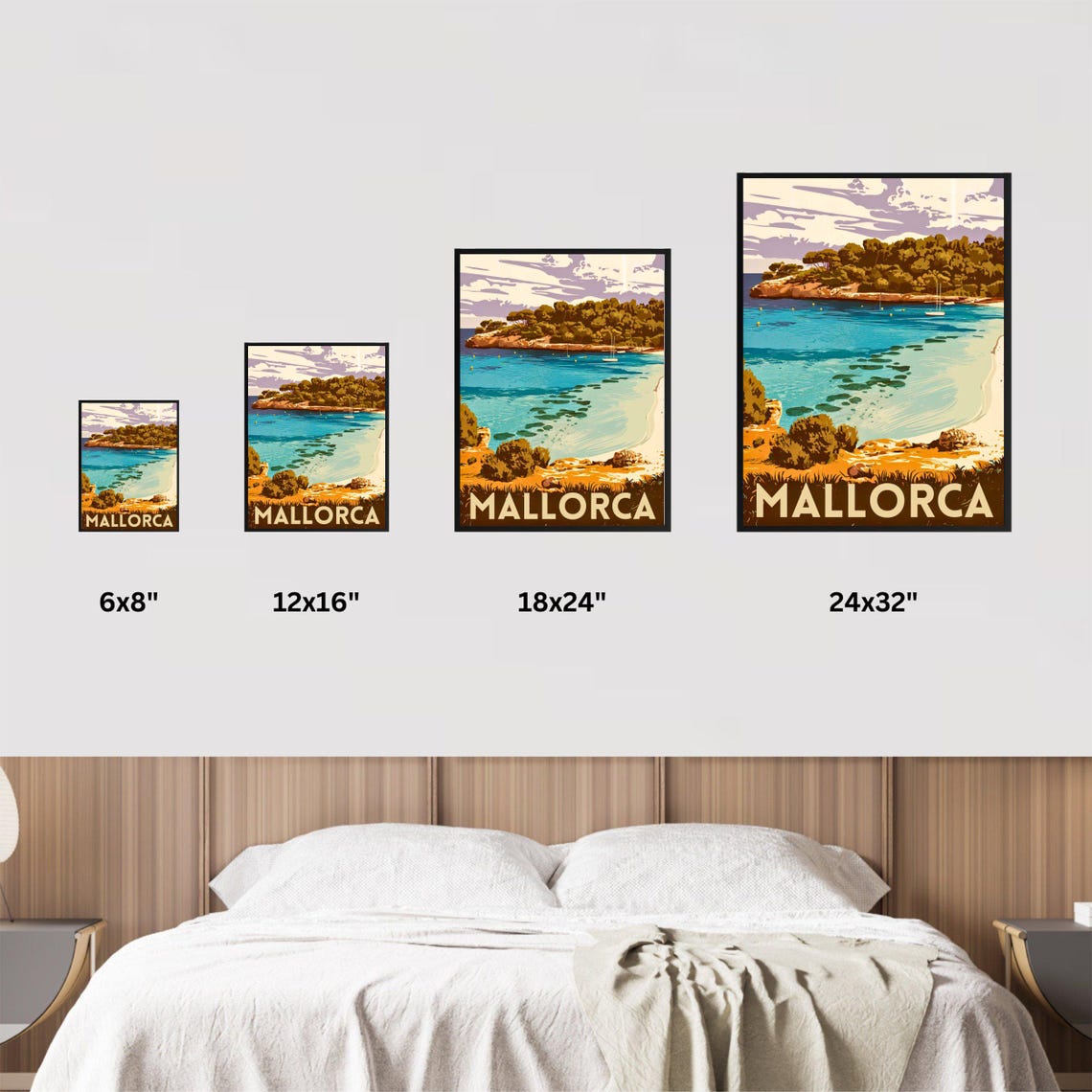 Mallorca Spain Vintage Cove Poster Turquoise Bay Sailboat Pine Cliffs - Image 3