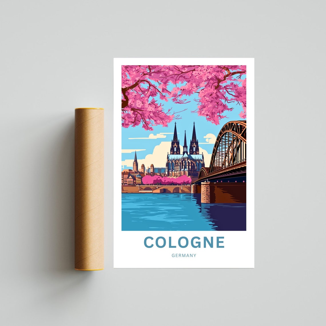 Personalized Cologne Cathedral Cherry Blossom Germany Poster - Image 4