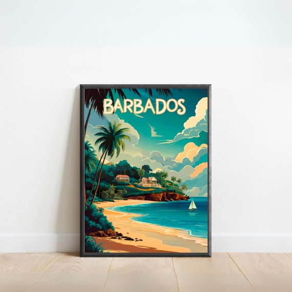 Barbados Vintage Travel Poster Barbados Print Caribbean Wall Art Framed Gift Caribbean Present