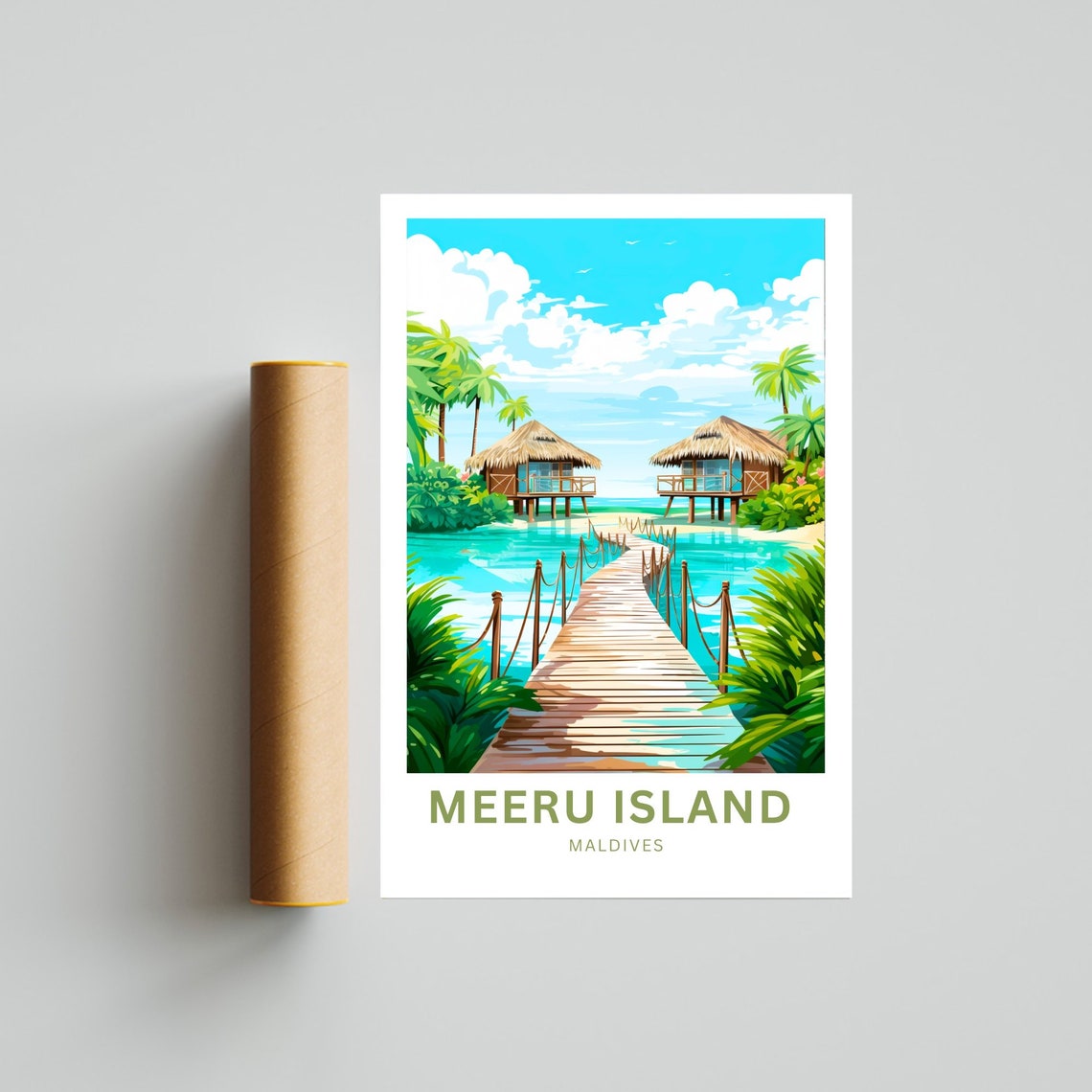 Meeru Island Maldives Jetty Bungalows Custom Text Travel Poster - Image 4